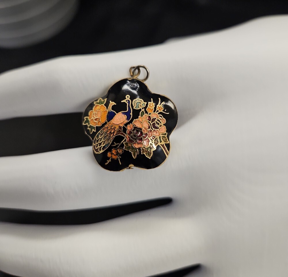 Vintage Cloisonne Enamel Peacock Pendant - Picture 3 of 7